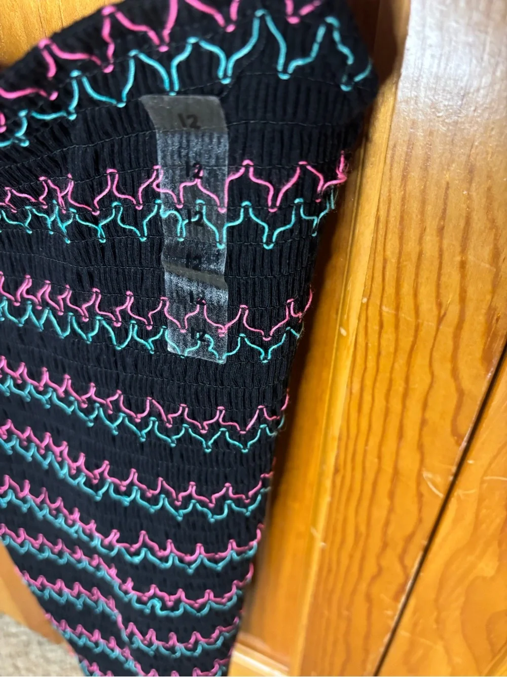 Justice Black Smocked Tank with Pink and Teal Zigzag Detail